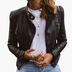 Veste biker matelassée col cranté zippée noir pour femme