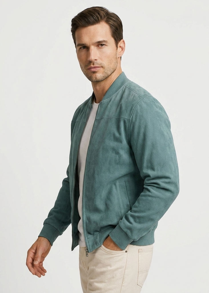 Veste bomber col côtelé bleu pour homme