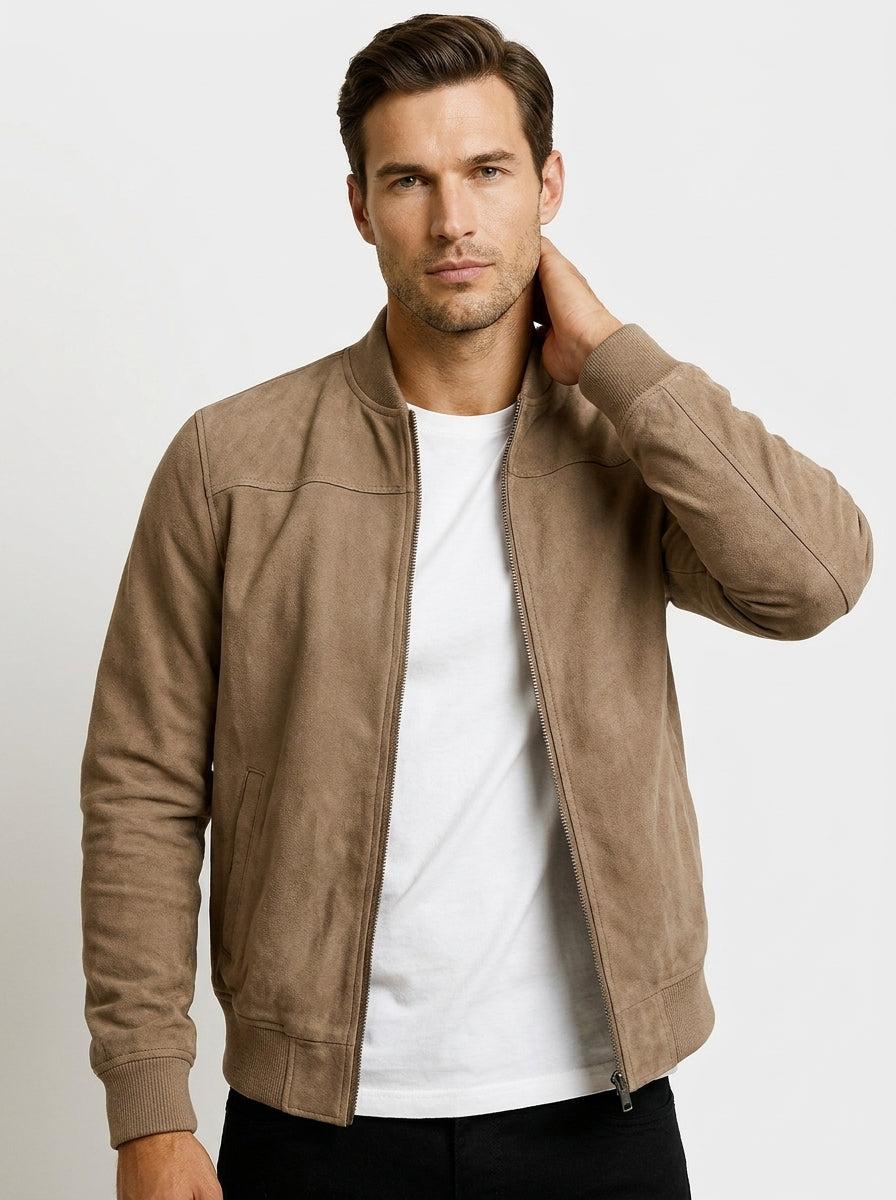 Veste bomber col côtelé marron pour homme