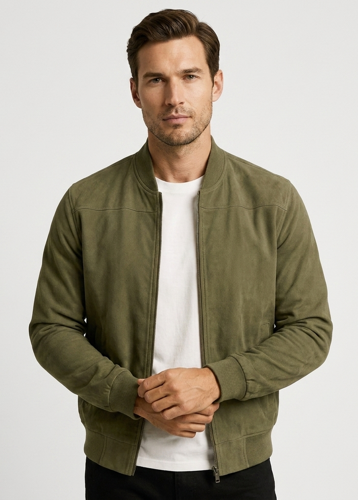 Veste bomber col côtelé vert pour homme