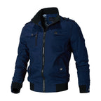 Veste bomber militaire multi-poches zippée bleu pour homme