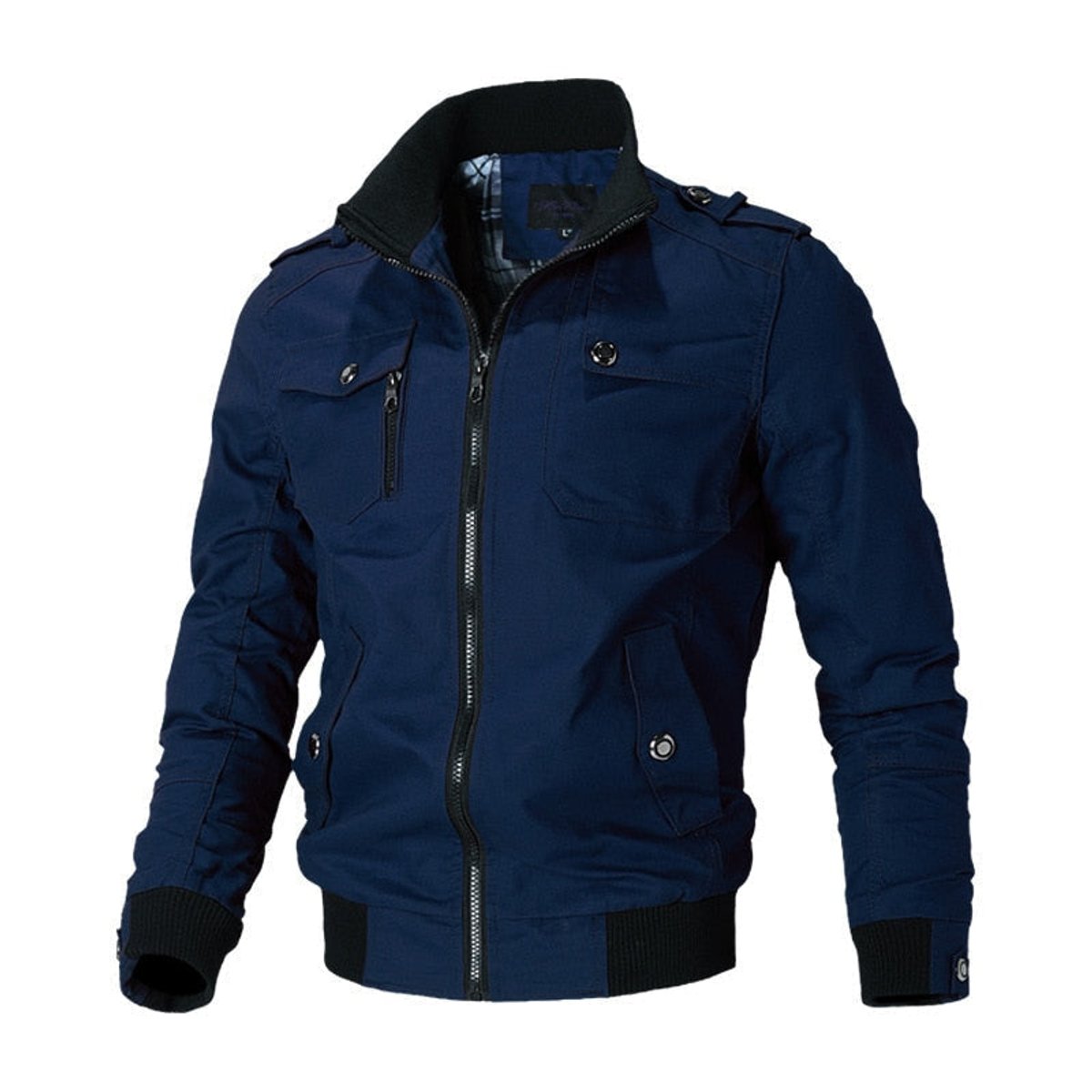 Veste bomber militaire multi-poches zippée bleu pour homme