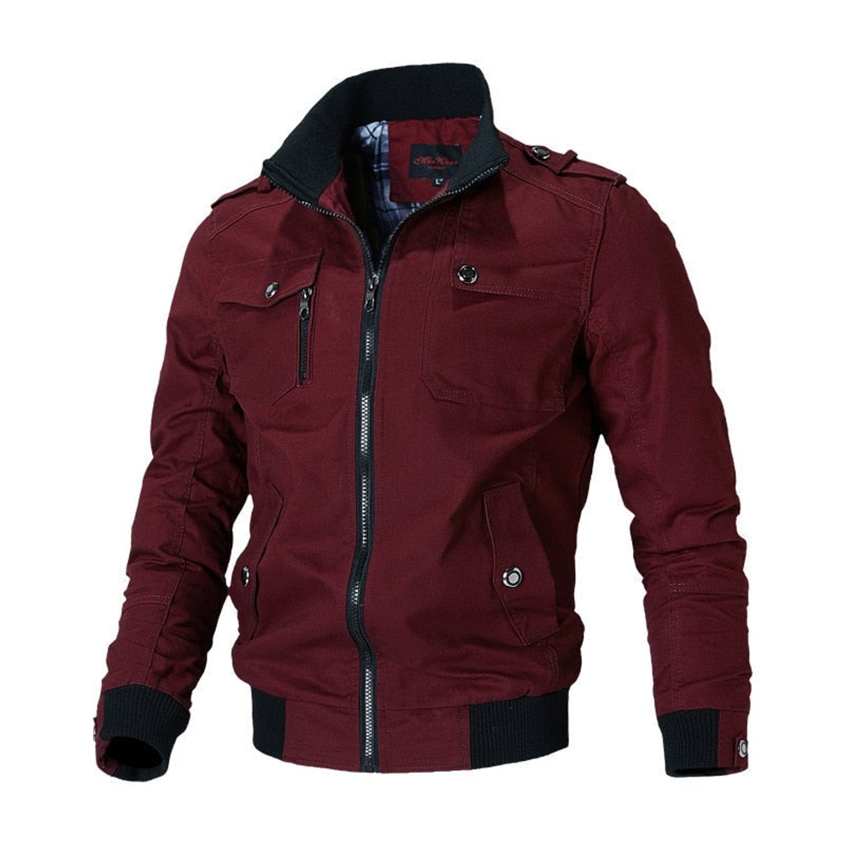 Veste bomber militaire multi-poches zippée rouge pour homme