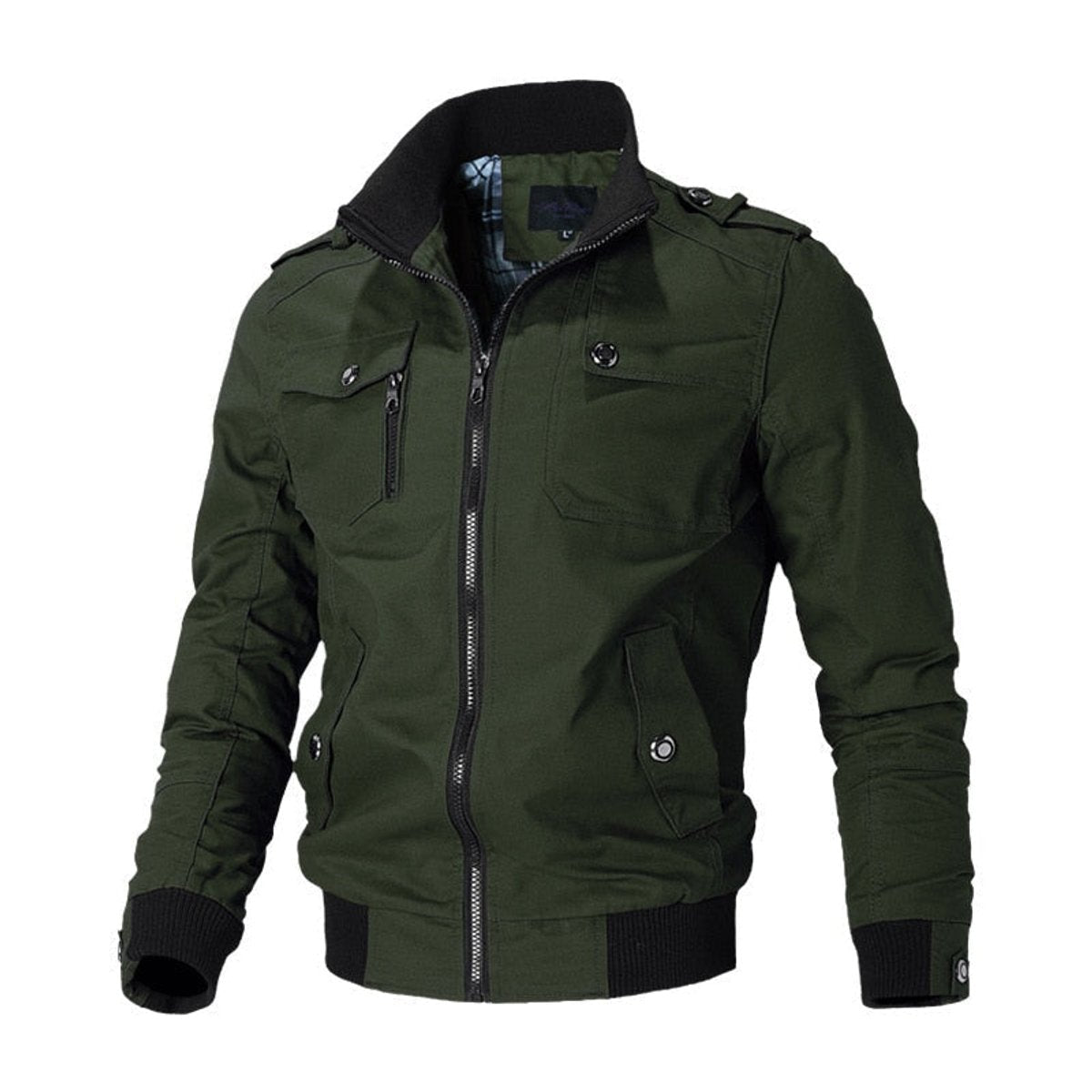 Veste bomber militaire multi-poches zippée vert pour homme