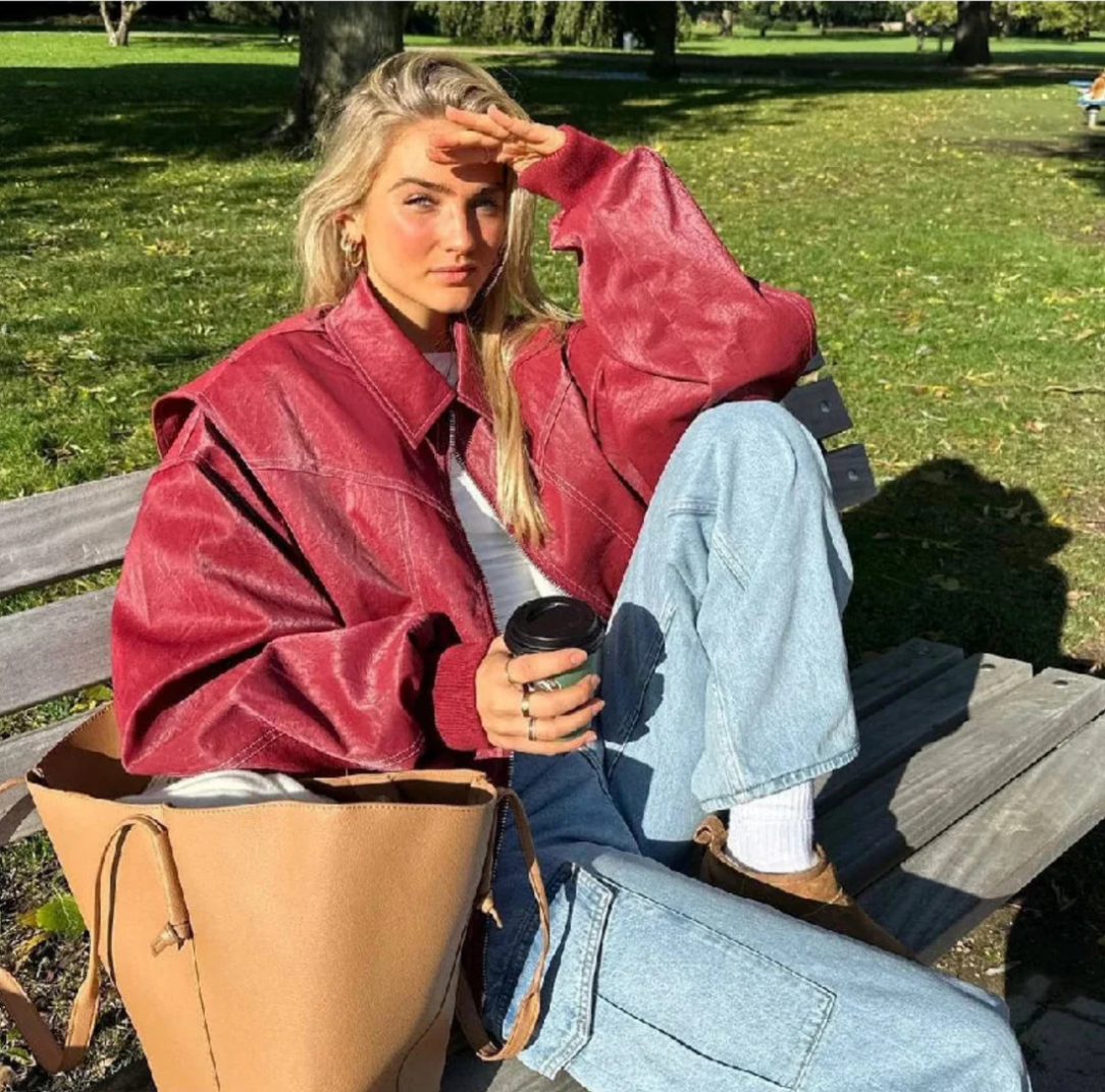 Veste bomber oversize à surpiqûres contrastées pour femme