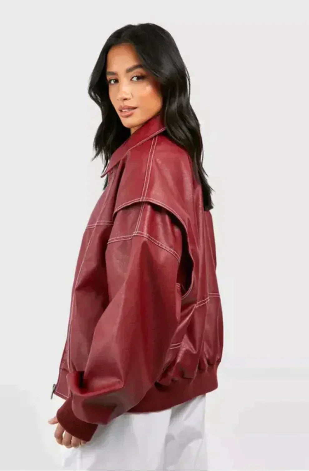 Veste bomber oversize à surpiqûres contrastées pour femme – vue 2