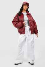Veste bomber oversize à surpiqûres contrastées pour femme – vue 3