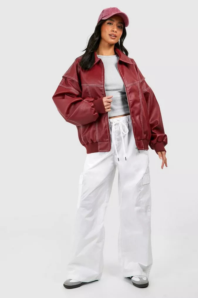 Veste bomber oversize à surpiqûres contrastées pour femme – vue 3