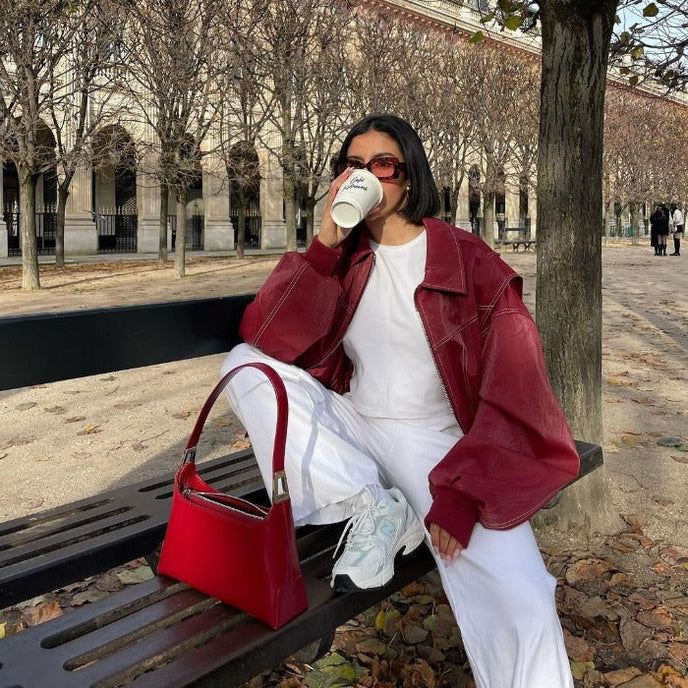 Veste bomber oversize à surpiqûres contrastées pour femme – vue 4