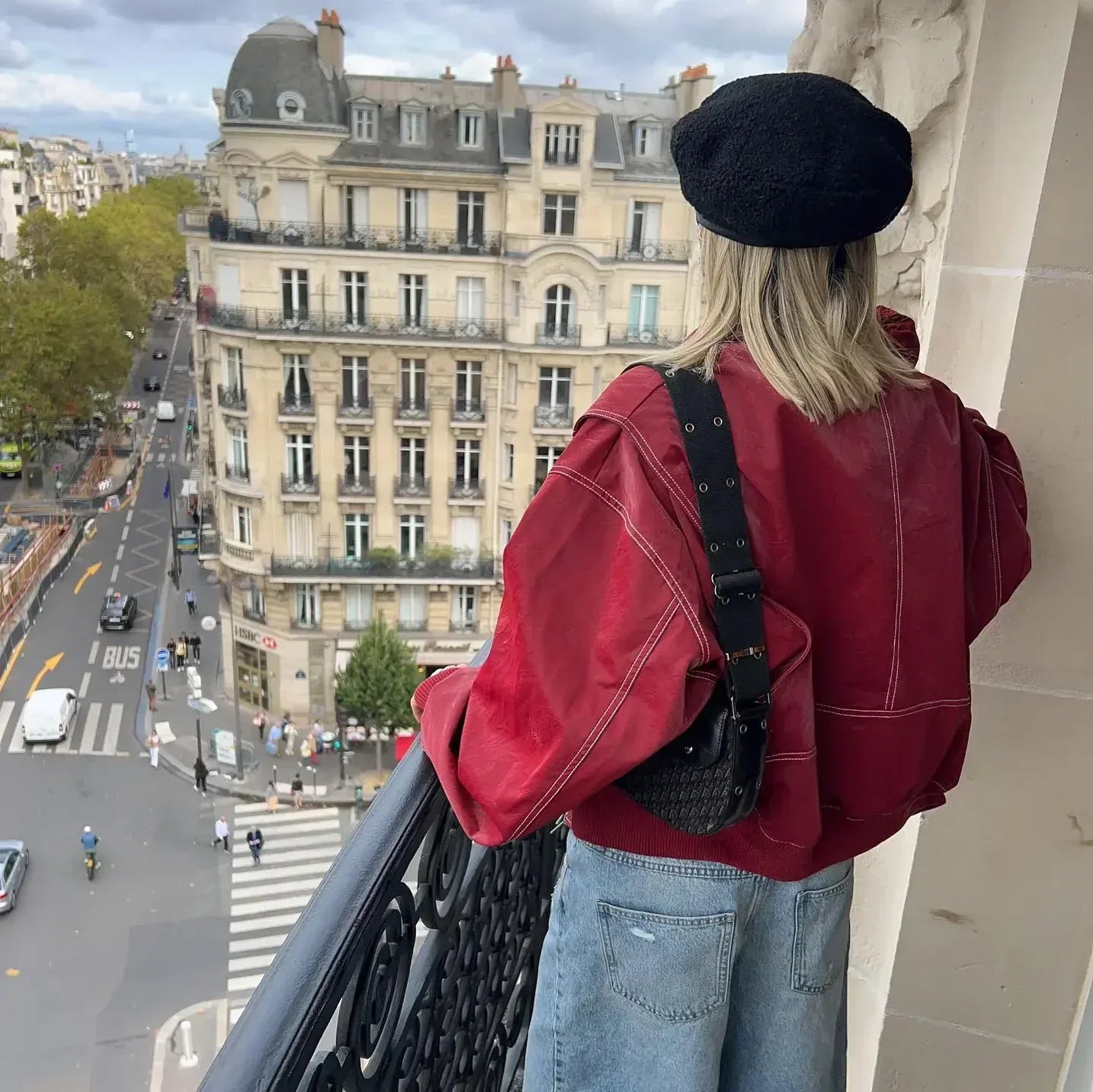 Veste bomber oversize à surpiqûres contrastées pour femme – vue 5