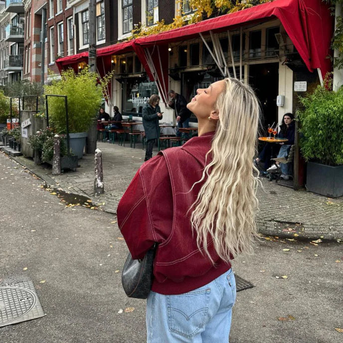 Veste bomber oversize à surpiqûres contrastées pour femme – vue 7