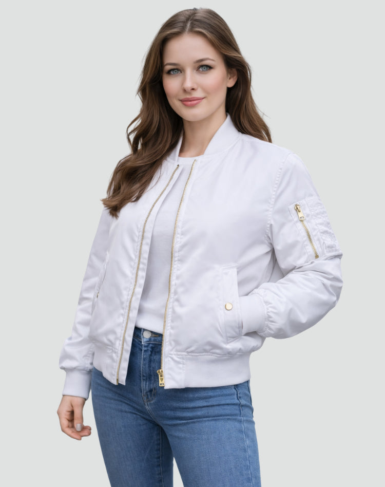 Veste bomber zippée avec poche manche blanc pour femme