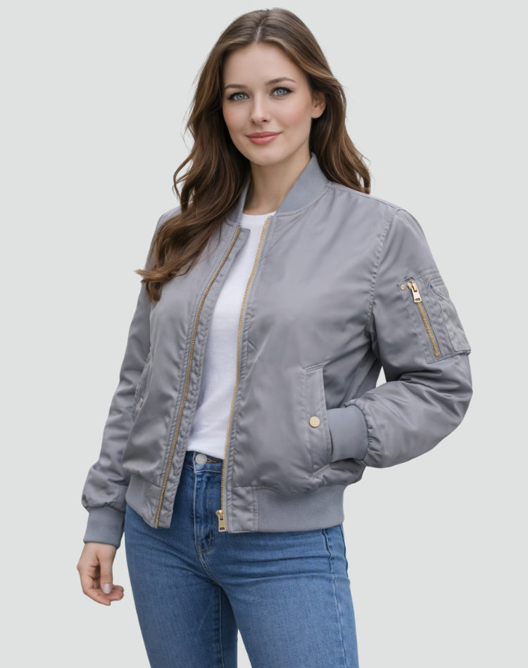 Veste bomber zippée avec poche manche gris pour femme