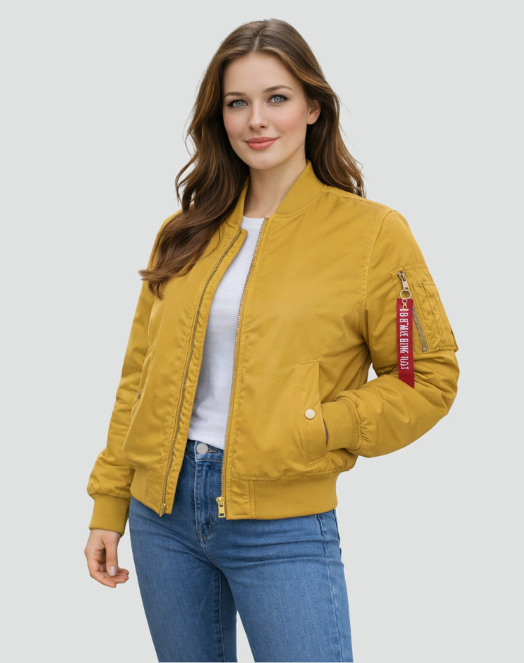 Veste bomber zippée avec poche manche jaune pour femme