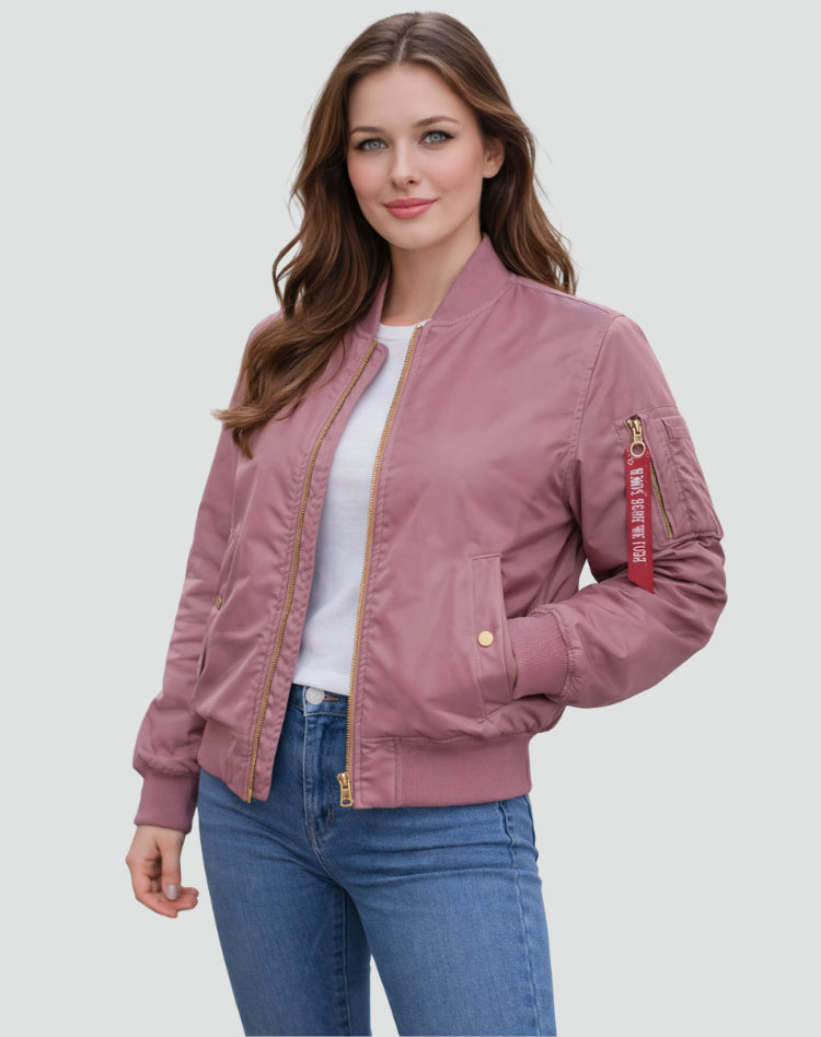Veste bomber zippée avec poche manche rose pour femme