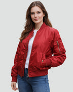 Veste bomber zippée avec poche manche rouge pour femme