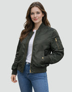 Veste bomber zippée avec poche manche vert militaire pour femme
