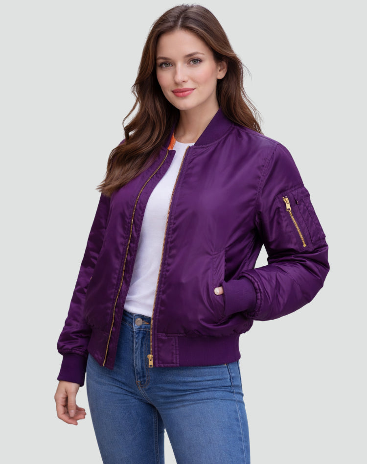 Veste bomber zippée avec poche manche violet pour femme