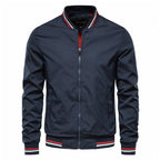 Veste bomber zippée col côtelé rayé bleu marine pour homme