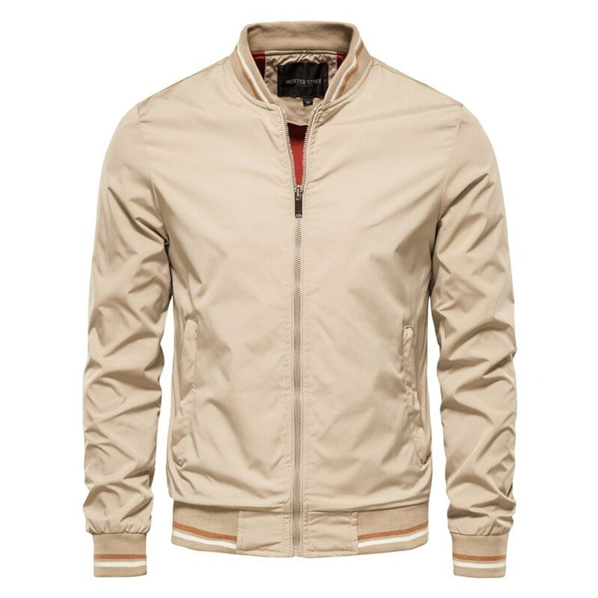 Veste bomber zippée col côtelé rayé kaki pour homme