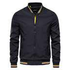 Veste bomber zippée col côtelé rayé noir pour homme