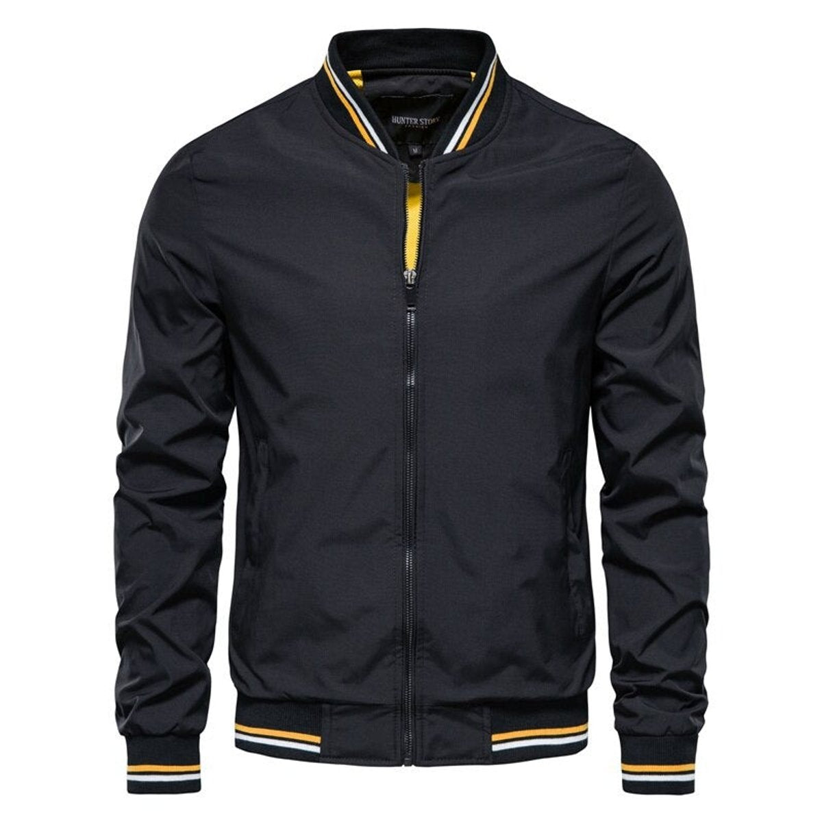 Veste bomber zippée col côtelé rayé noir pour homme