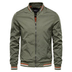 Veste bomber zippée col côtelé rayé vert militaire pour homme