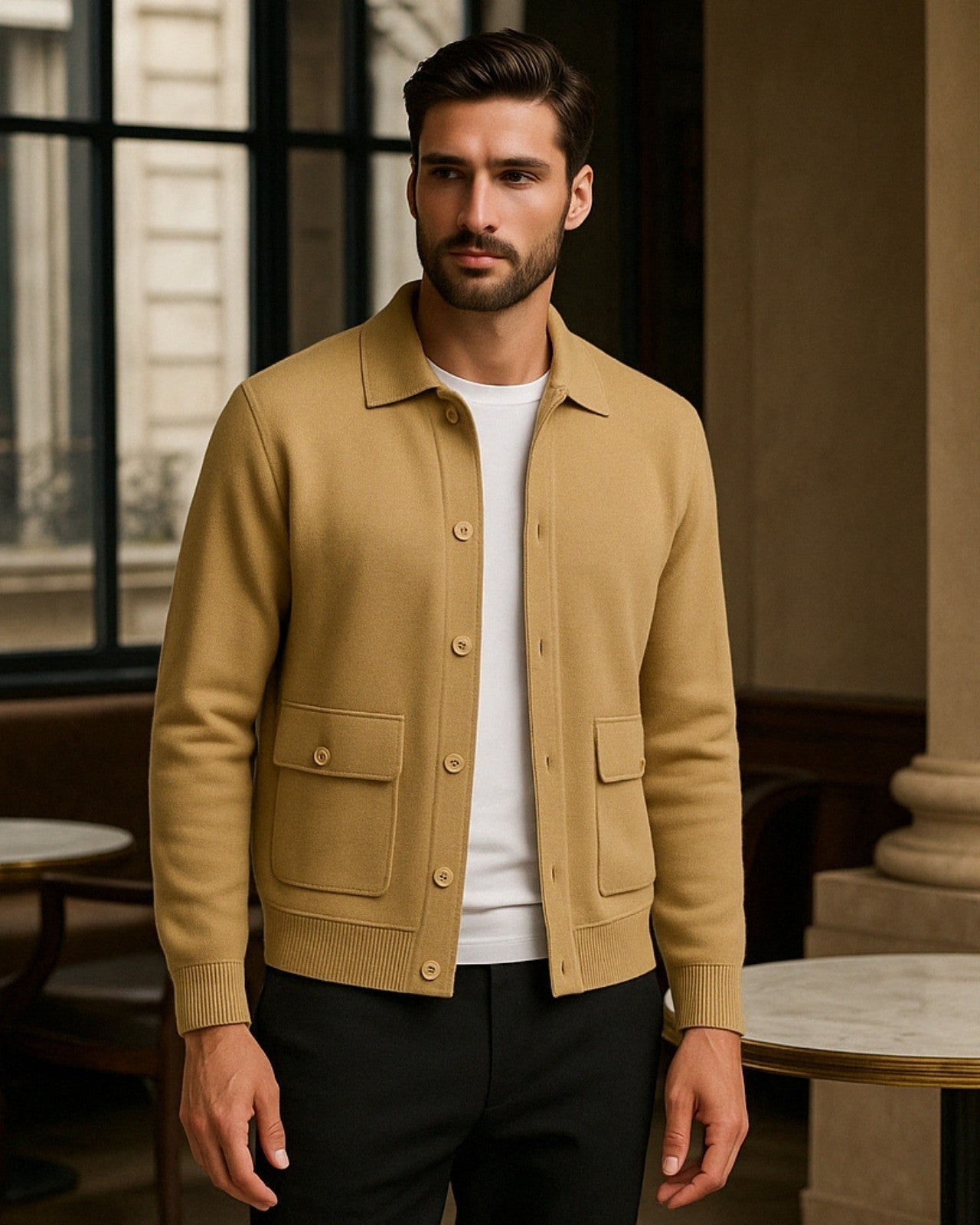 Veste boutonnée col chemise poches plaquées pour homme