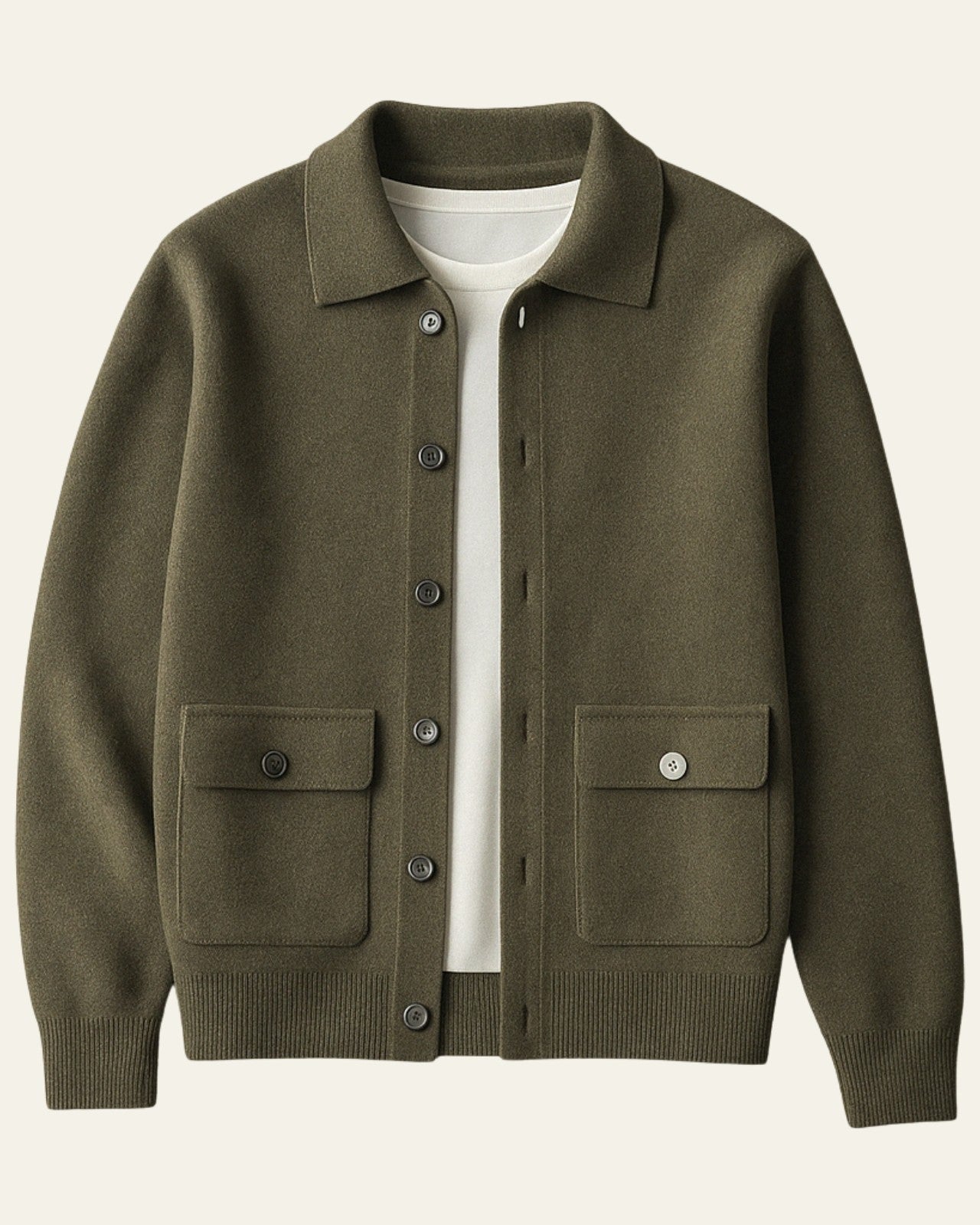 Veste boutonnée col chemise poches plaquées vert pour homme