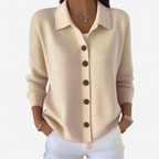 Veste boutonnée col chemise à côtes beige pour femme