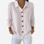 Veste boutonnée col chemise à côtes blanc pour femme