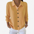 Veste boutonnée col chemise à côtes jaune pour femme