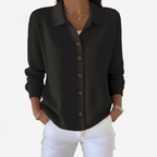 Veste boutonnée col chemise à côtes noir pour femme
