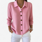 Veste boutonnée col chemise à côtes rose pour femme