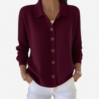 Veste boutonnée col chemise à côtes rouge pour femme