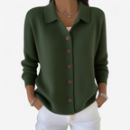 Veste boutonnée col chemise à côtes vert pour femme