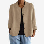 Veste boutonnée col chemise coupe décontractée beige pour femme
