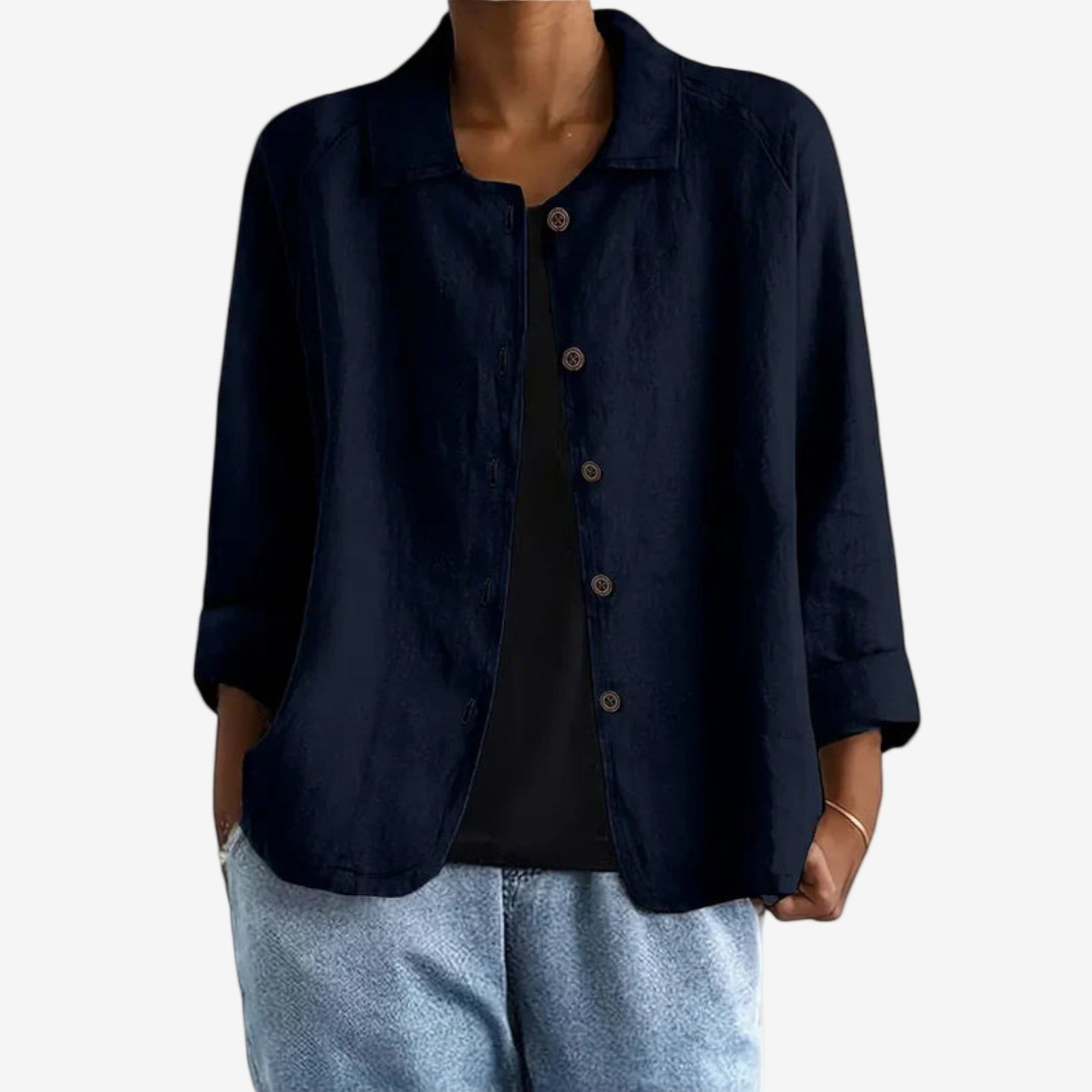 Veste boutonnée col chemise coupe décontractée bleu foncé pour femme