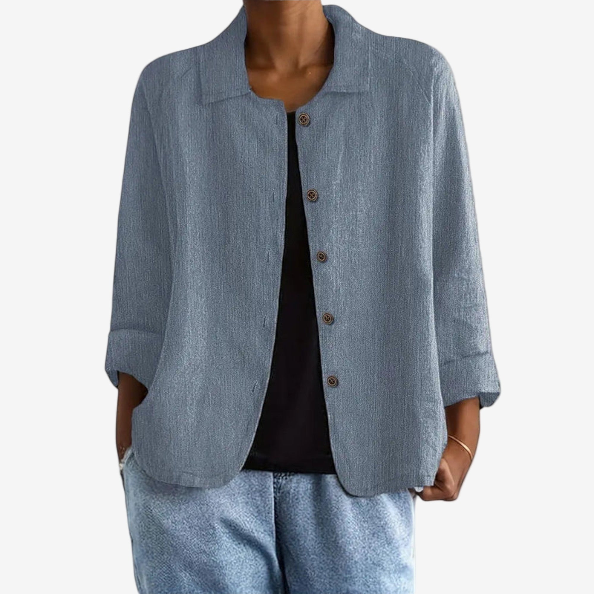 Veste boutonnée col chemise coupe décontractée gris pour femme