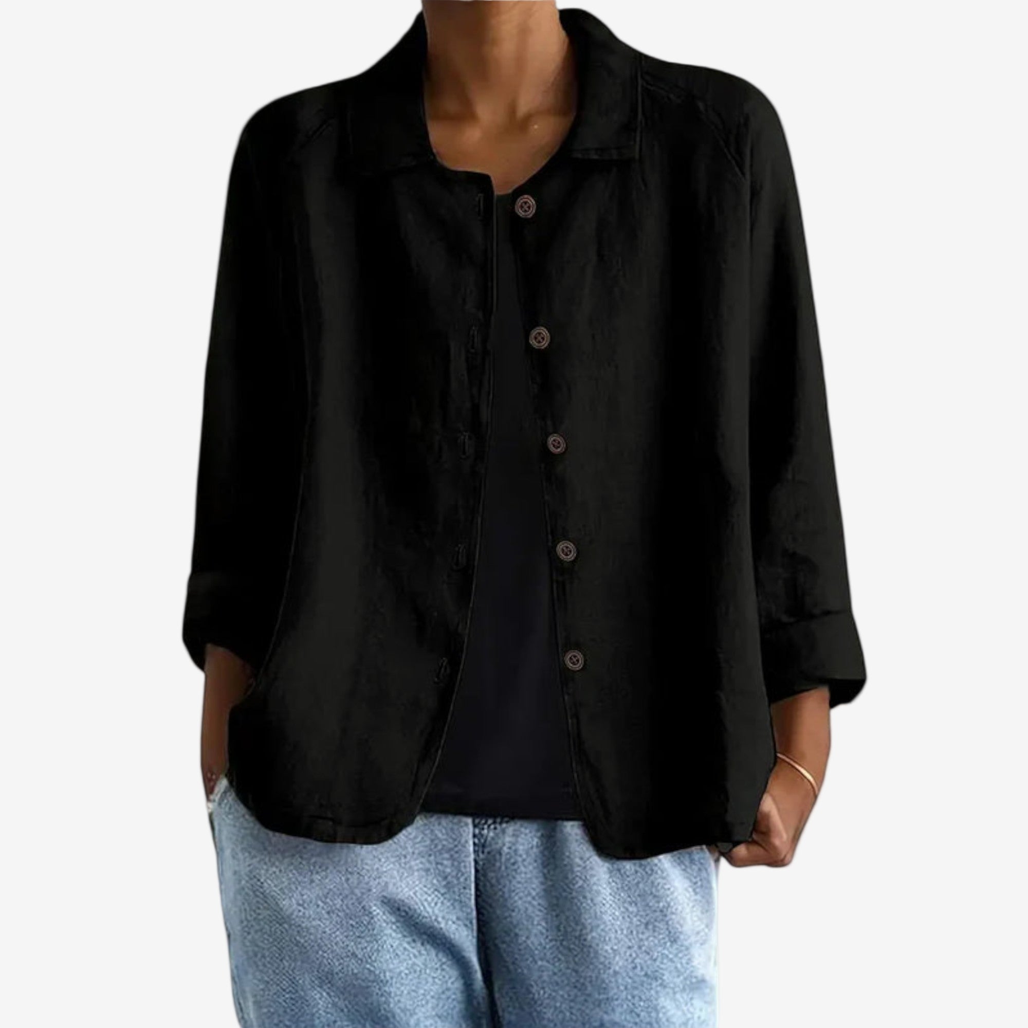 Veste boutonnée col chemise coupe décontractée noir pour femme