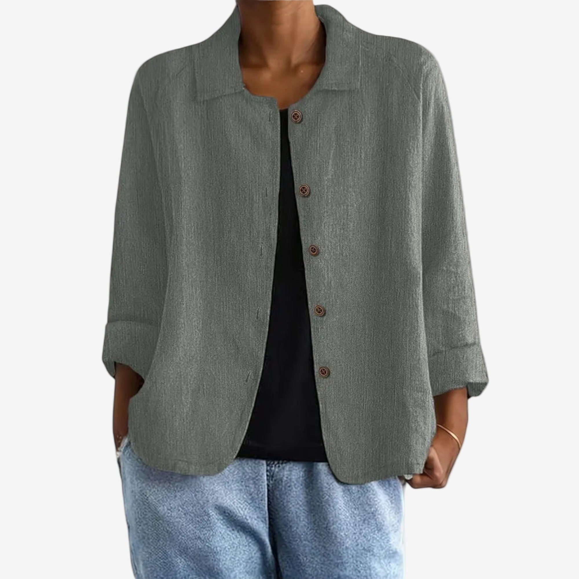 Veste boutonnée col chemise coupe décontractée vert pour femme