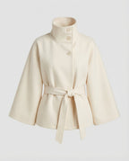 Veste cape col haut à ceinture blanc pour femme