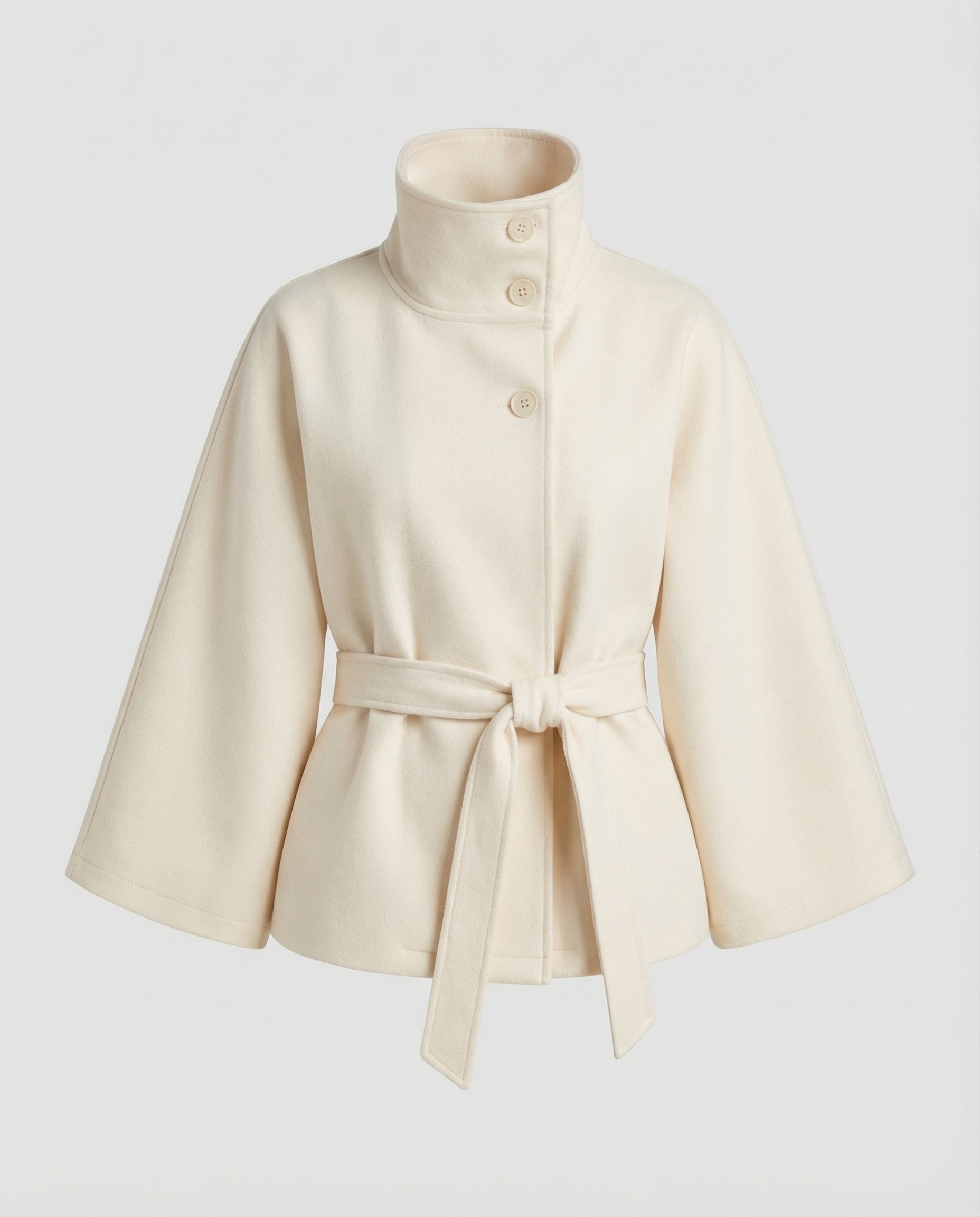 Veste cape col haut à ceinture blanc pour femme