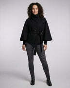 Veste cape col haut à ceinture pour femme