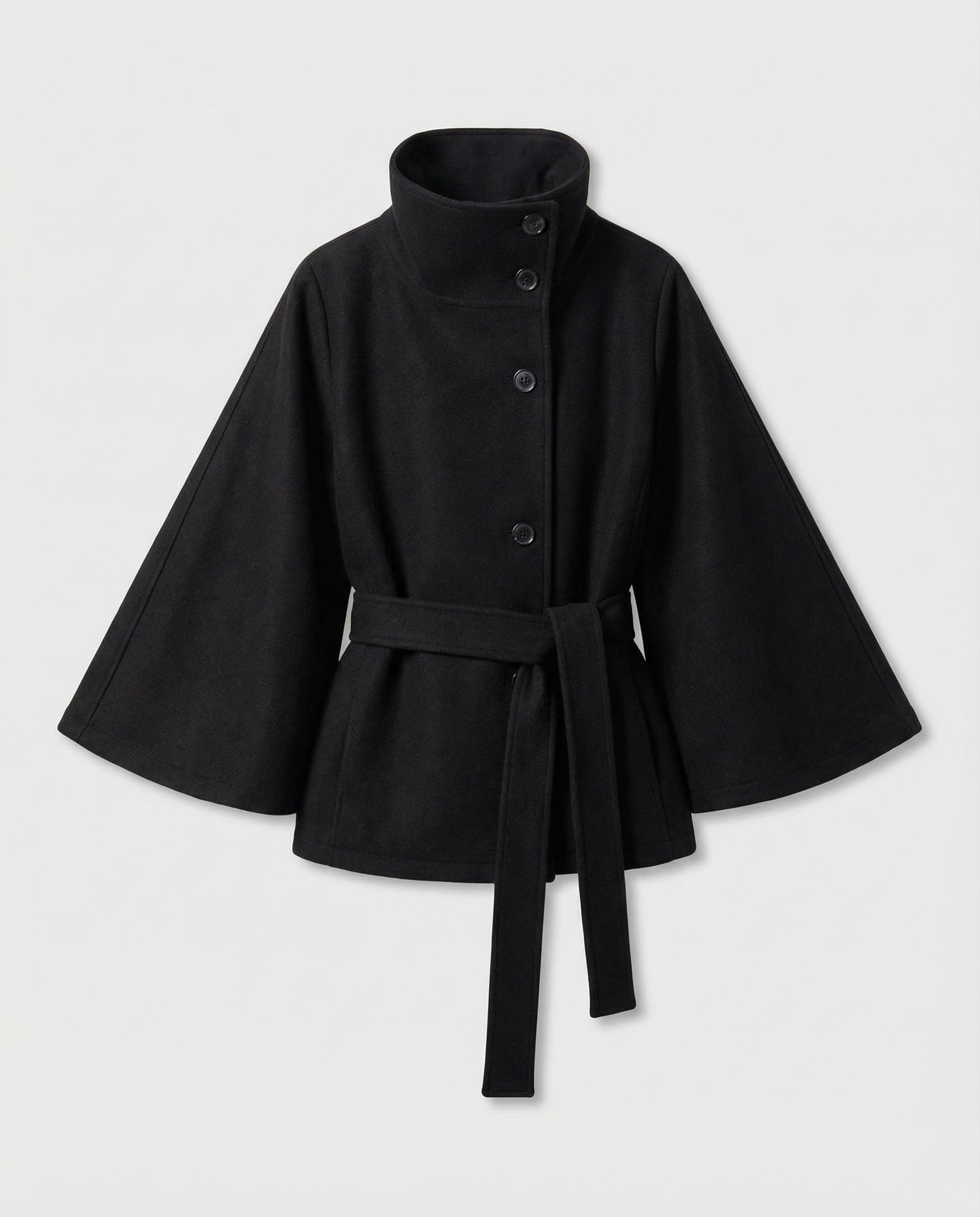 Veste cape col haut à ceinture pour femme – vue 2