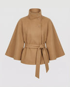 Veste cape col haut à ceinture kaki pour femme