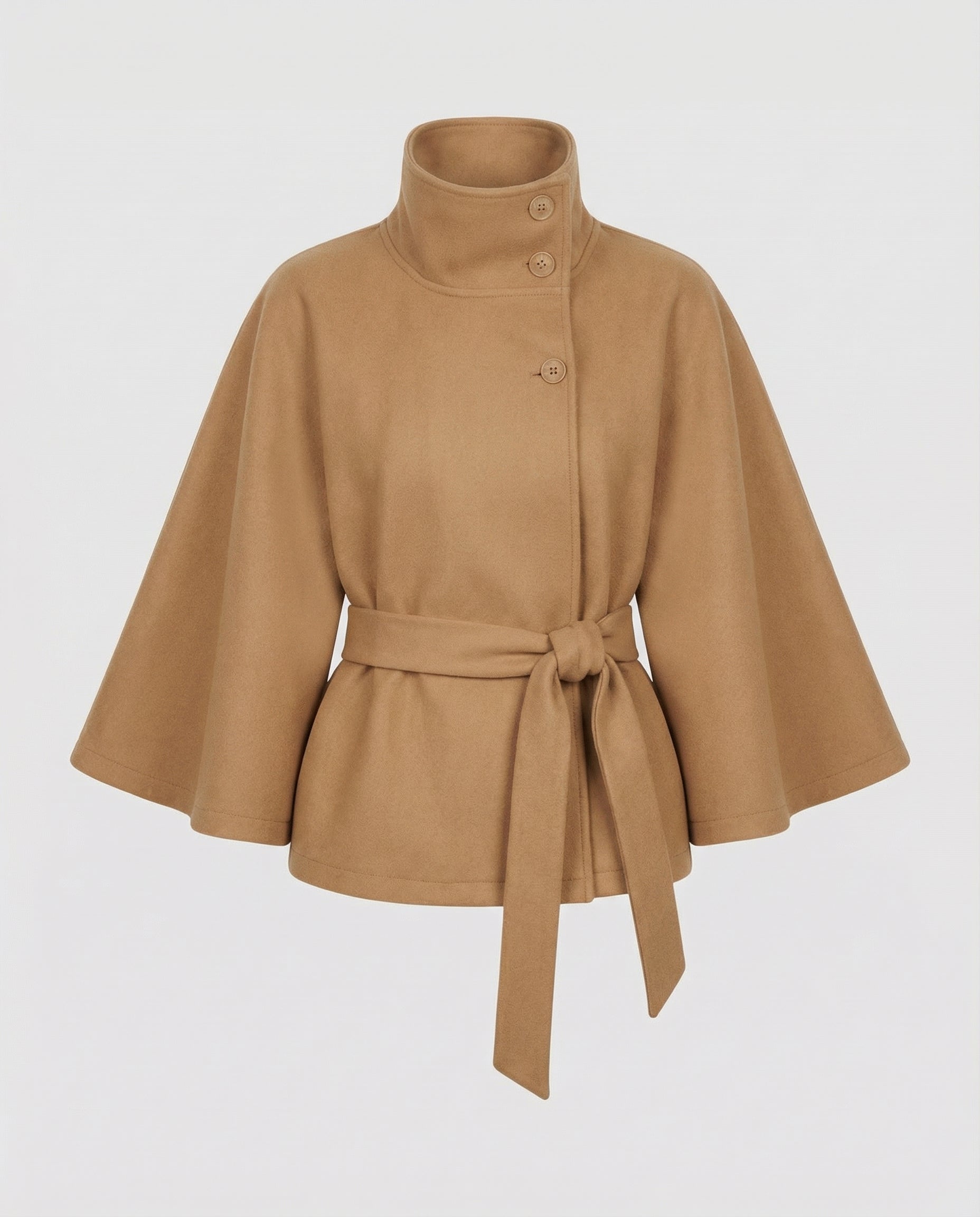 Veste cape col haut à ceinture kaki pour femme