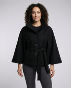 Veste cape col haut à ceinture noir pour femme