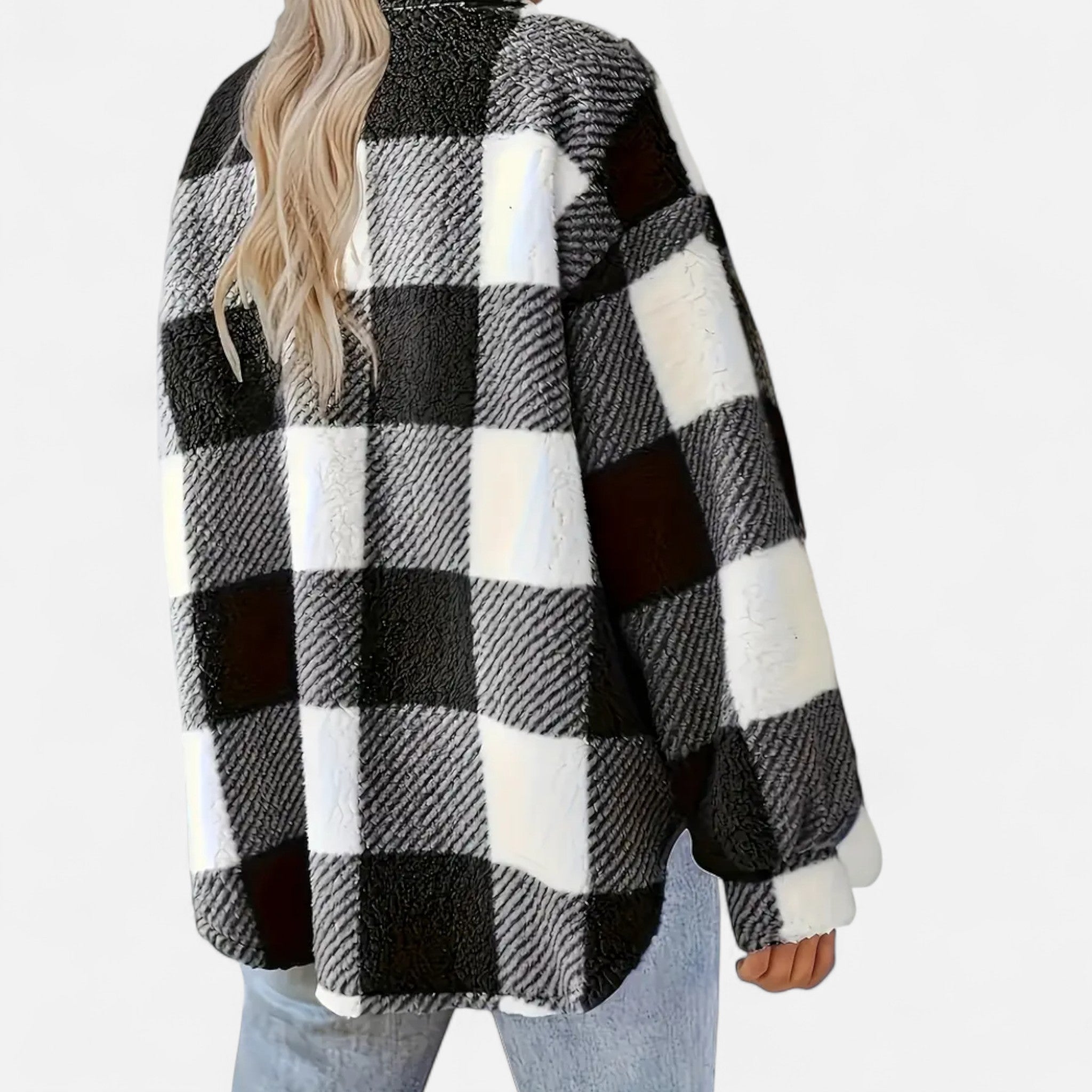 Veste sherpa à carreaux et boutons pour femme – vue 6