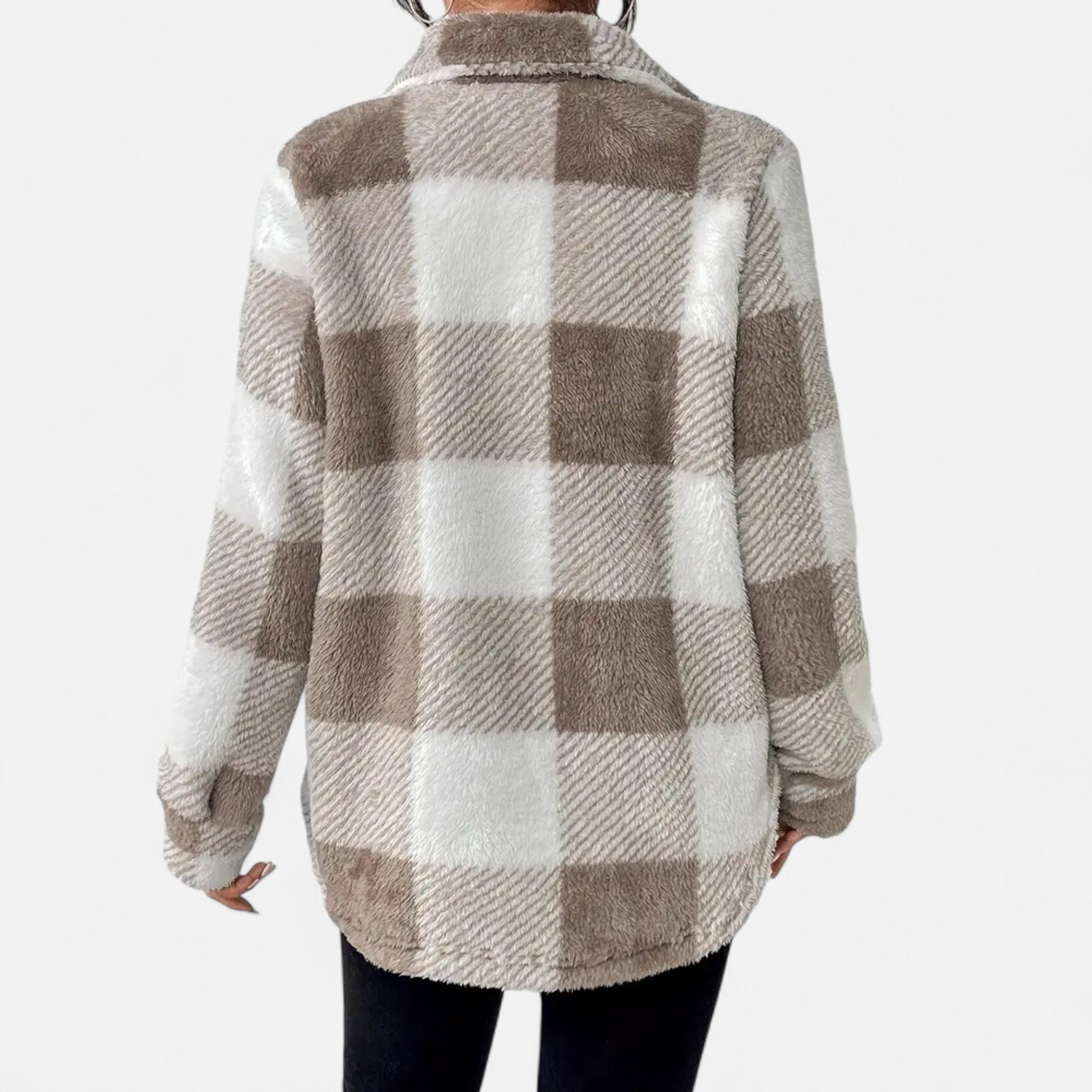 Veste sherpa à carreaux et boutons pour femme – vue 7